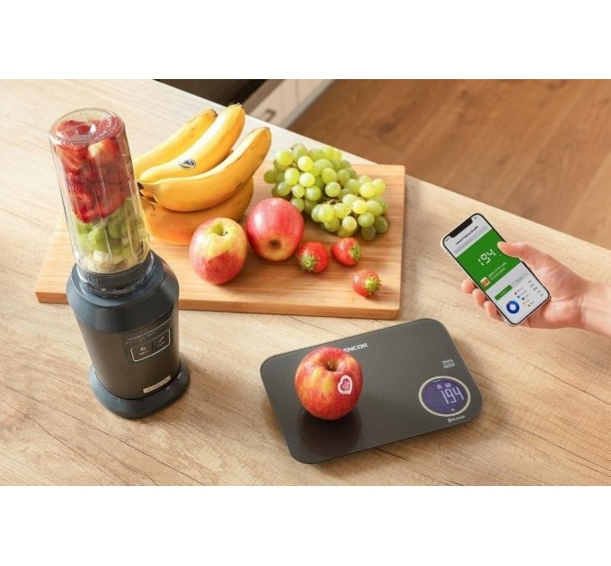 Весы Sencor кухонные, 5кг, подключение к смарфтону, AAAx2 , пластик, черный