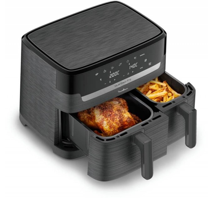 Мультипечь Moulinex Dual Easy Fry, 2700Вт, чаша-5.2+3.1л, сенсорное управл., 2 чаши, гриль, пластик, темно-серый