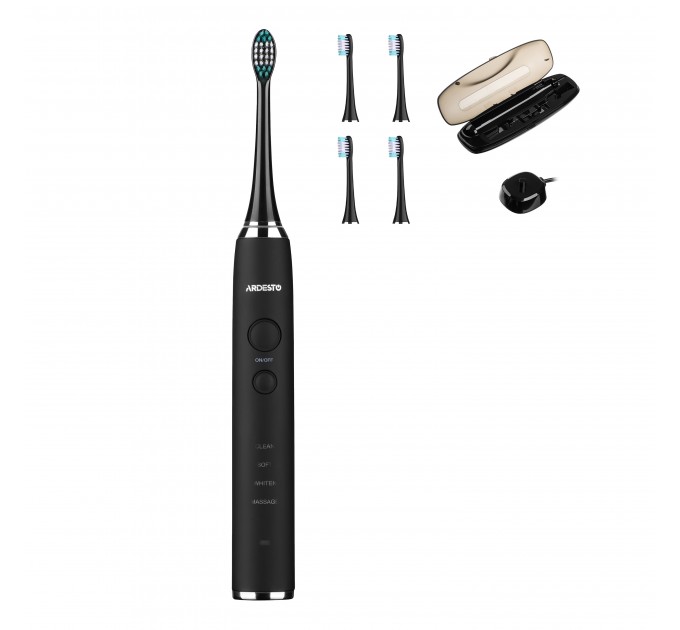 Щетка зубная электр. ARDESTO, ETB-211B, 40т. колеб/мин, насадок-5, футляр, IPX7, черный