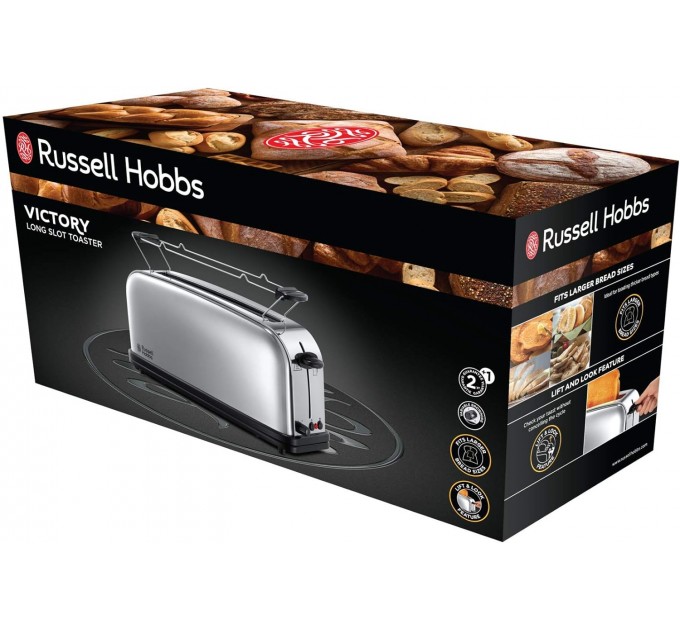 Тостер Russell Hobbs Chester 1000Вт, довгі слоти, метал, сріблястий