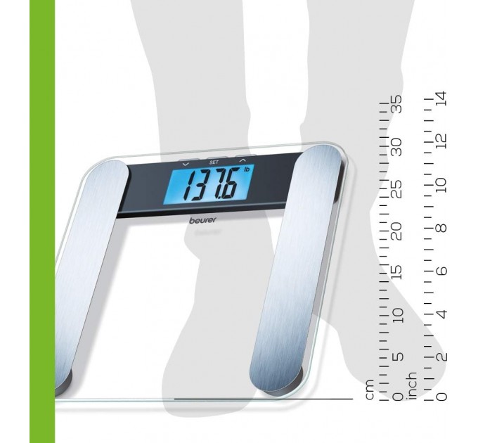Весы Beurer напольные, 180кг, толщина 8мм, большой дисплей, СR2032x2 в компл, стекло, прозрачные