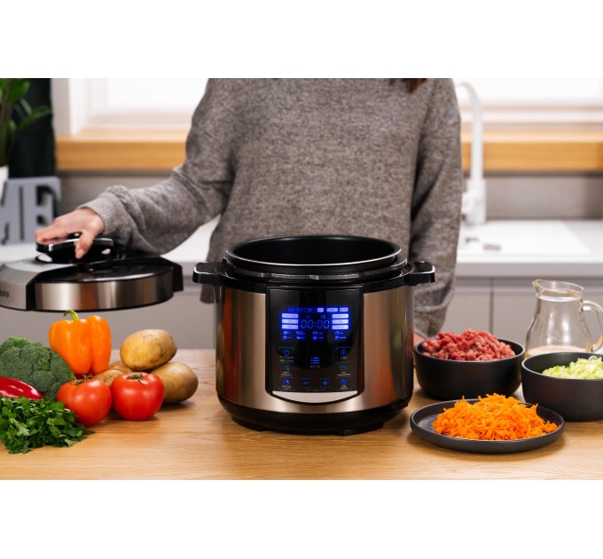 Мультиварка-скороварка ARDESTO, 900Вт, чаша-5л, електронне керув., книга рецептів, метал/пластик, сірий