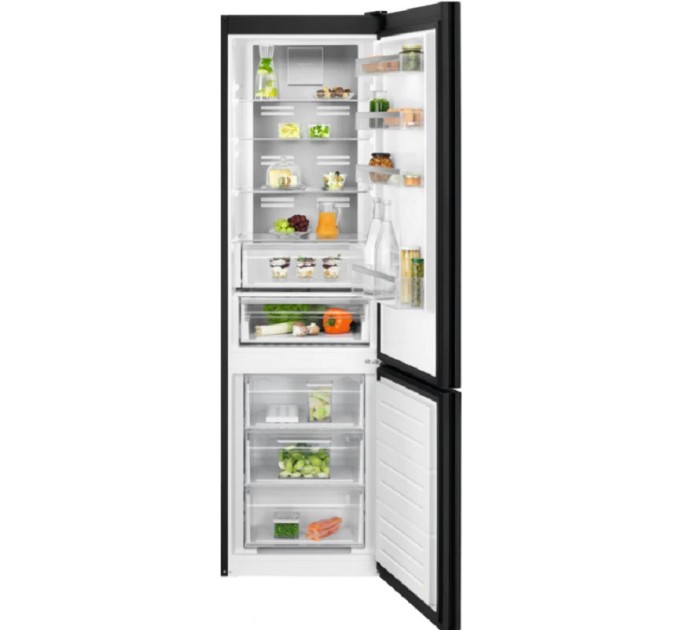 Холодильник Electrolux з нижн. мороз., 201x60х66, холод.відд.-244л, мороз.відд.-94л, 2дв., А++, NF, інв., диспл внутр., зона св-ті, чорний (скло)