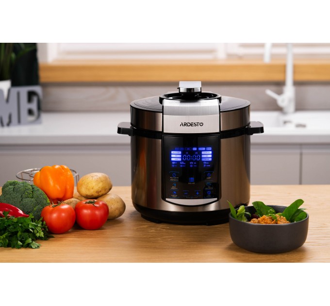 Мультиварка-скороварка ARDESTO, 900Вт, чаша-5л, електронне керув., книга рецептів, метал/пластик, сірий
