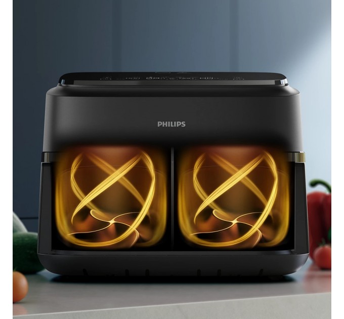 Мультипіч Philips Ovi Flex Dual 2450Вт, чаша-3+3л, сенсорне управл., 2 контейнера, 6 авто. програм, пластик, чорний
