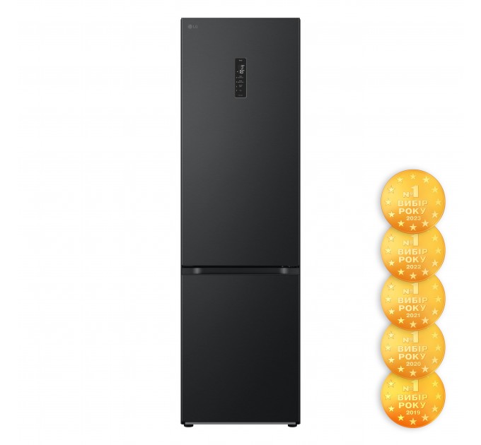 Холодильник LG с нижн. мороз., 203x60х68, холод.отд.-277л, мороз.отд.-110л, 2дв., E, NF, инв., диспл внешн., Fresh Сonverter, Metal Fresh, черный