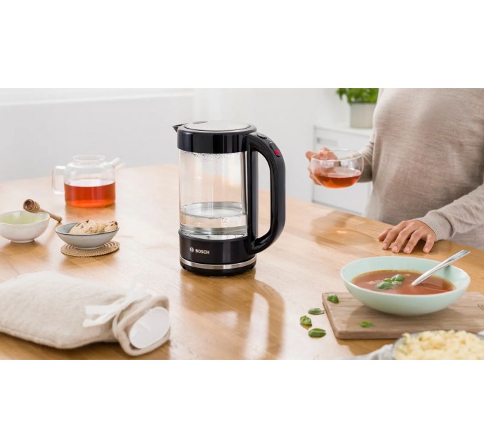 Електрочайник Bosch 1.7л, скло, чорний