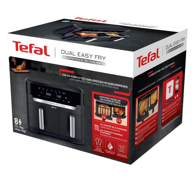 Мультипіч Tefal Dual Easy Fry XXL, 2700Вт, чаша-6.5+4.5л, сенсорне керув., 2 чаши, гриль, пластик, чорний