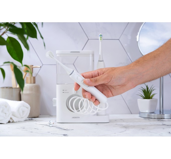 Ирригатор ARDESTO стационарный+электрическая зубная щётка, чаша 600 мл, от сети , 3 насадки, белый