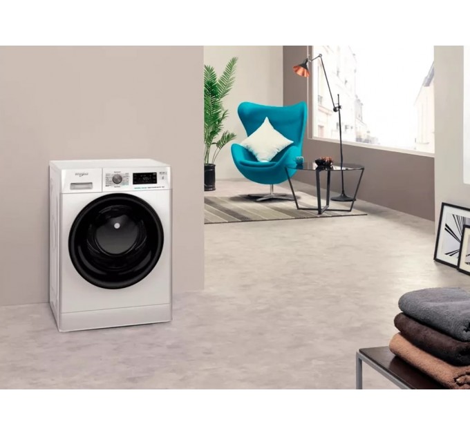 Стиральная машина Whirlpool фронтальная, 8кг, 1200, A+++, 60см, дисплей, пар, инвертор, люк черный, белый