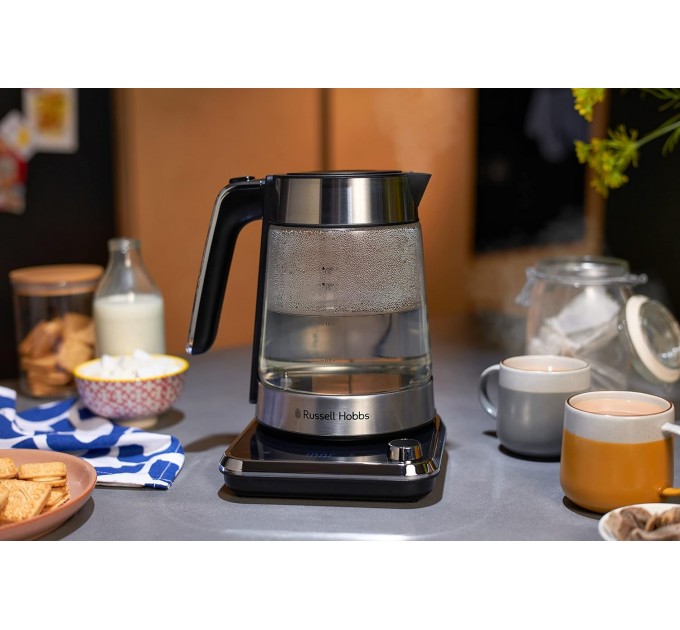 Электрочайник Russell Hobbs Attentiv Kettle, 1.7л, Strix, стекло, база с отсеком для шнура, серый