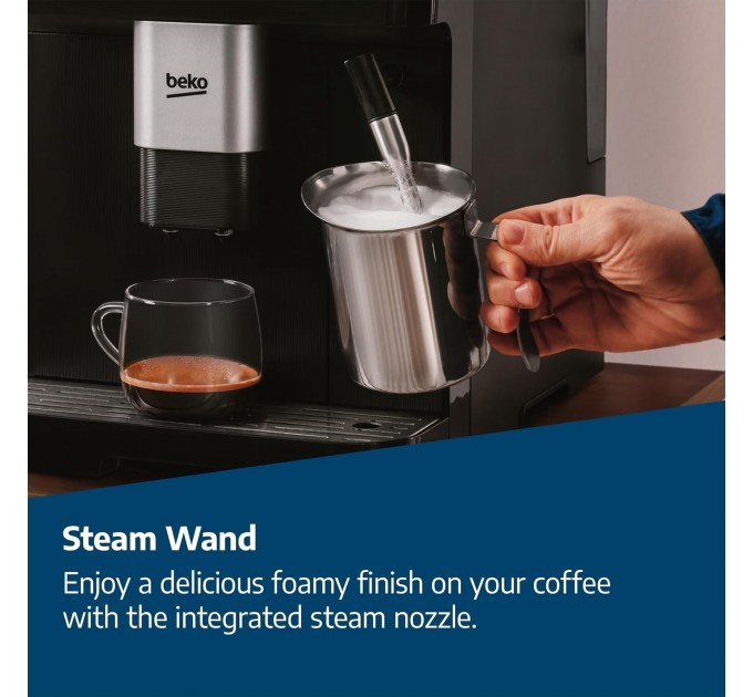 Кавомашина Beko 2.0л, зерно, ручний капучинатор, авторецептів - 5, чорний