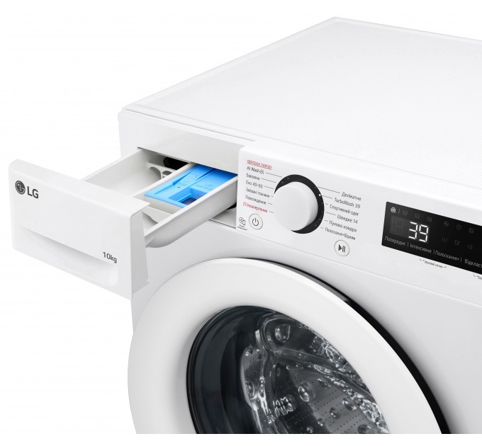 Стиральная машина LG фронтальная, 10кг, 1400, A, 57см, дисплей, пар, инвертор, белый