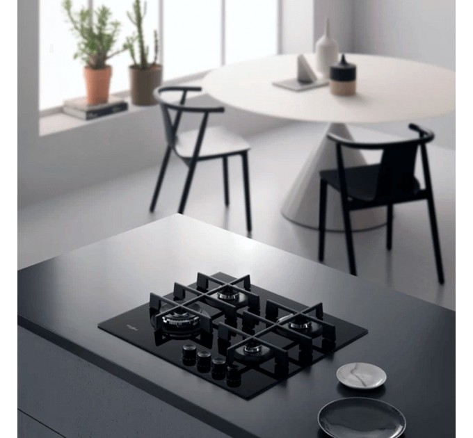 Варочная поверхность Whirlpool газ на стекле, 60см, чугун, конфорка с двойным рядом пламени, черный