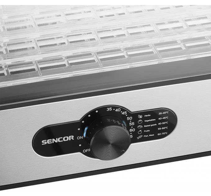 Сушка для продуктов Sencor 240Вт, поддонов - 5x2.9см, диаметр - 29см, макс - 70°С, металл, пластик, серый