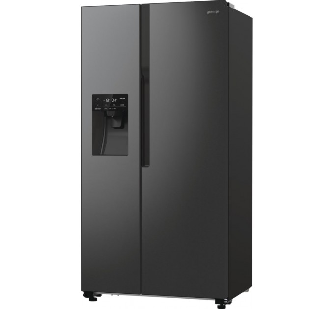 Холодильник SBS Gorenje, 179х70х92см, 2 дв., 376(190)л, А++, NF+, Инв. , Зона св-ти, диспенсер, генератор льда, Внешн.диспл, черный