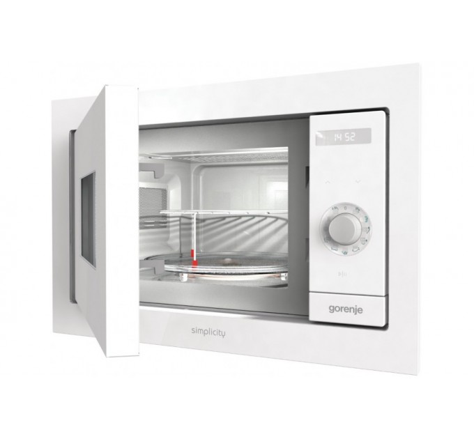 Мікрохвильова піч Gorenje вбудовувана Simplicity, 23л, міх. управл., 900Вт, гриль, дисплей, білий