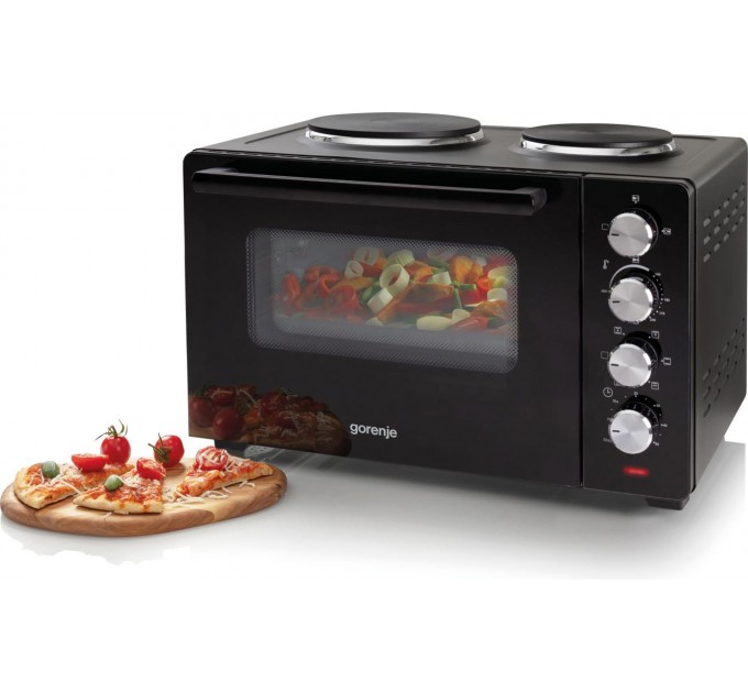 Мини печь Gorenje, 30л, 52x32х40.5см, 2 електрич. комф., чорный