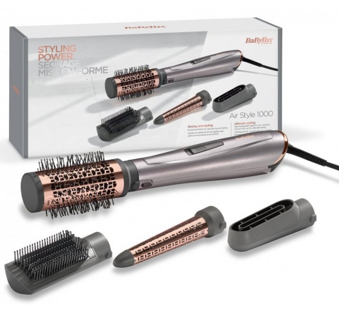 Фен-щітка Babyliss Air Style 1000, 1000Вт, 2 режими, іоніз-я, хол. обдув, кераміка, сірий