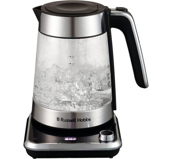 Электрочайник Russell Hobbs Attentiv Kettle, 1.7л, Strix, стекло, база с отсеком для шнура, серый