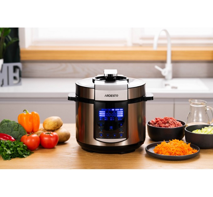 Мультиварка-скороварка ARDESTO, 900Вт, чаша-5л, електронне керув., книга рецептів, метал/пластик, сірий