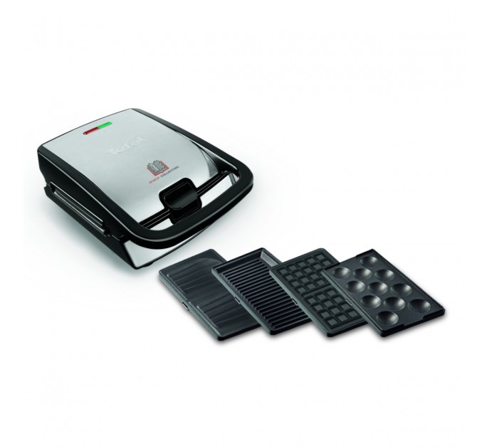 Мультимейкер Tefal Snack collection 700Вт, тефлон, 3 пластини, корпус-нержав.сталь/пластик, чорний