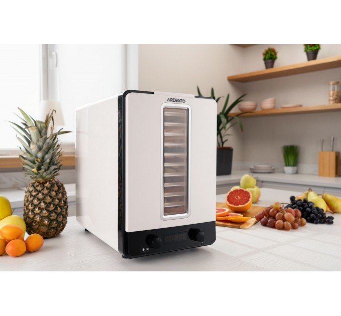 Сушарка для продуктів ARDESTO 550Вт, піддонів - 10+1x3см, макс - 70°С, сітка для ягід, пластик, білий