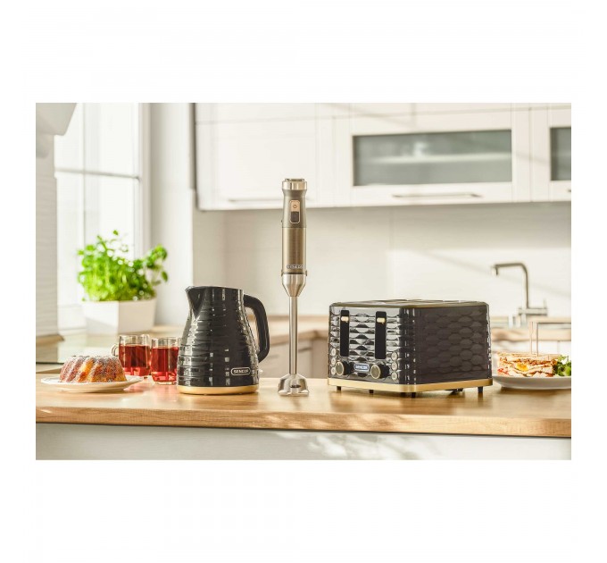 Тостер Sencor 1600Вт, подогрев, разморозка, 4 слота, пластик, черно-золотой