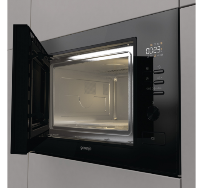Микроволновая печь Gorenje встраиваемая, 25л, электр. управл., 900Вт, гриль, дисплей, черный