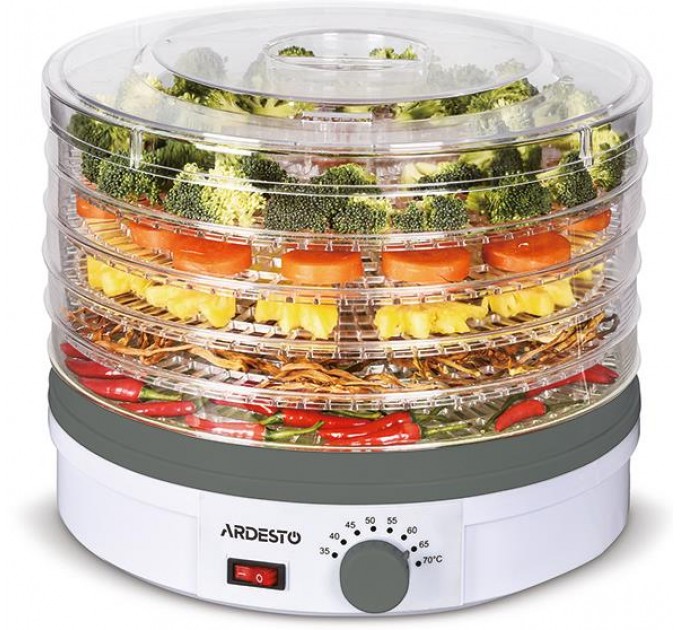 Сушка для продуктов ARDESTO FDB-5320, 245Вт, поддонов -5x3см, диаметр-32см, макс-70°С, рег.темп, пластик, белый
