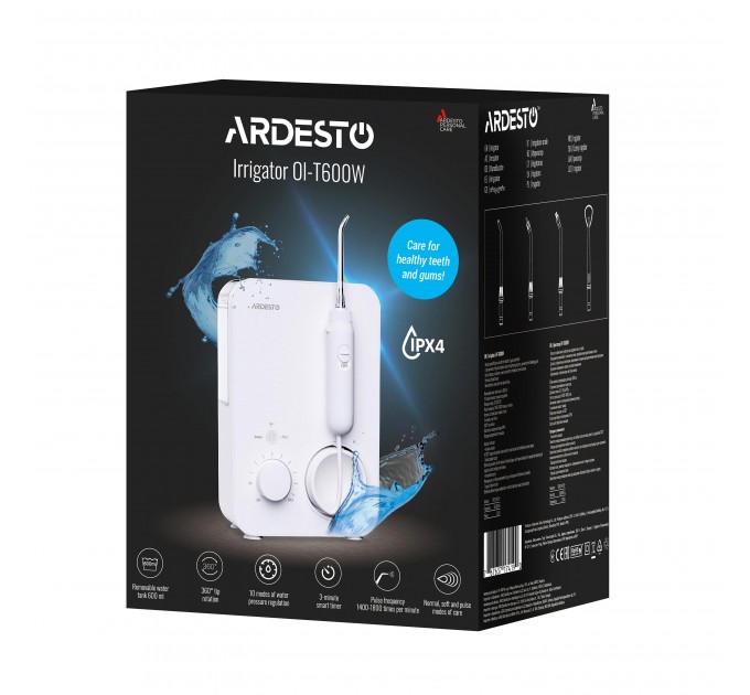 Ирригатор ARDESTO стационарный, чаша 600 мл, от сети , 7 насадок, белый