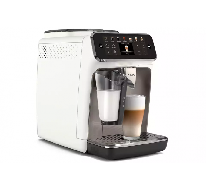 Кофемашина Philips Series 4400 LatteGo, 1.8л, зерно+мол., автомат.капуч, дисплей, авторецептов -12, бело-серебристый