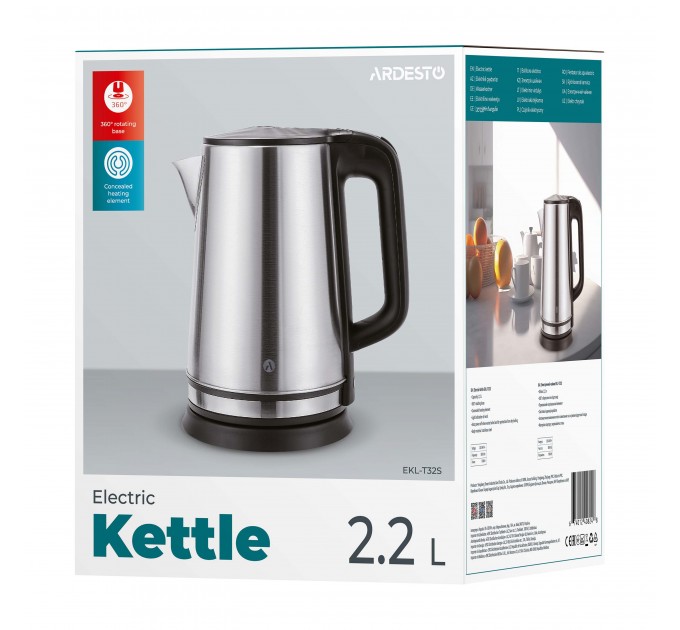 Электрочайник ARDESTO 2.2л, нерж. сталь, серебристый