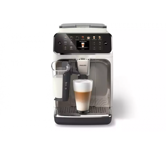 Кофемашина Philips Series 4400 LatteGo, 1.8л, зерно+мол., автомат.капуч, дисплей, авторецептов -12, бело-серебристый