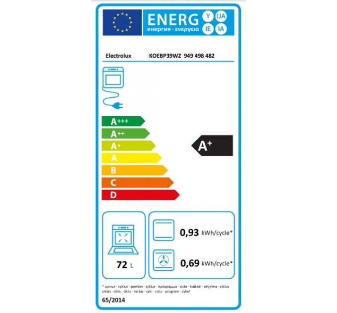 Духовой шкаф Electrolux электрический, 72л, A+, дисплей, конвекция, пиролиз, телескопические направляющие, черный