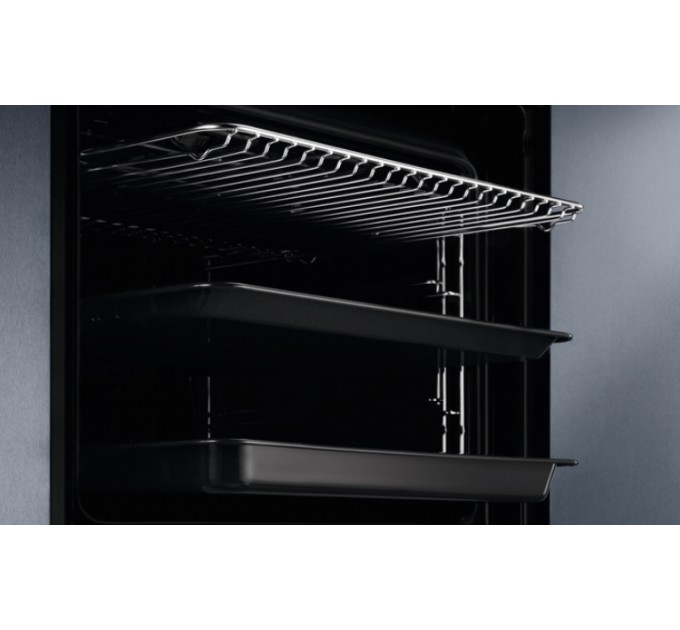 Духовой шкаф Electrolux электрический, 72л, A+, дисплей, конвекция, пиролиз, телескопические направляющие, черный