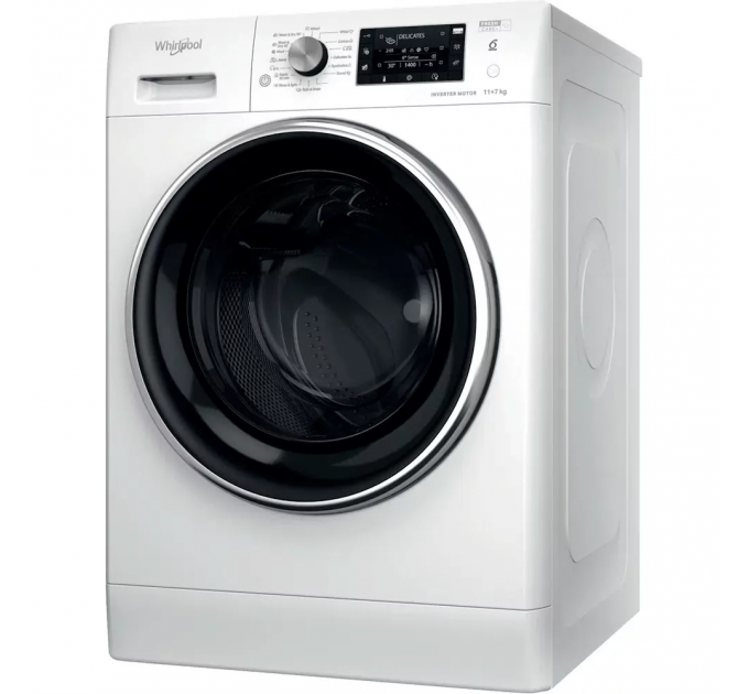 Стирально-сушильная машина Whirlpool фронтальная, 11(7)кг, 1600, A, 60см, дисплей, пар, инвертор, люк черный, белый