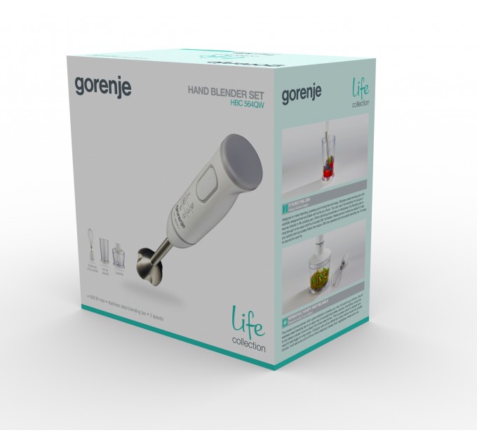 Блендер Gorenje погружной 560Вт, 4в1, чаша-500мл, измельчитель, белый