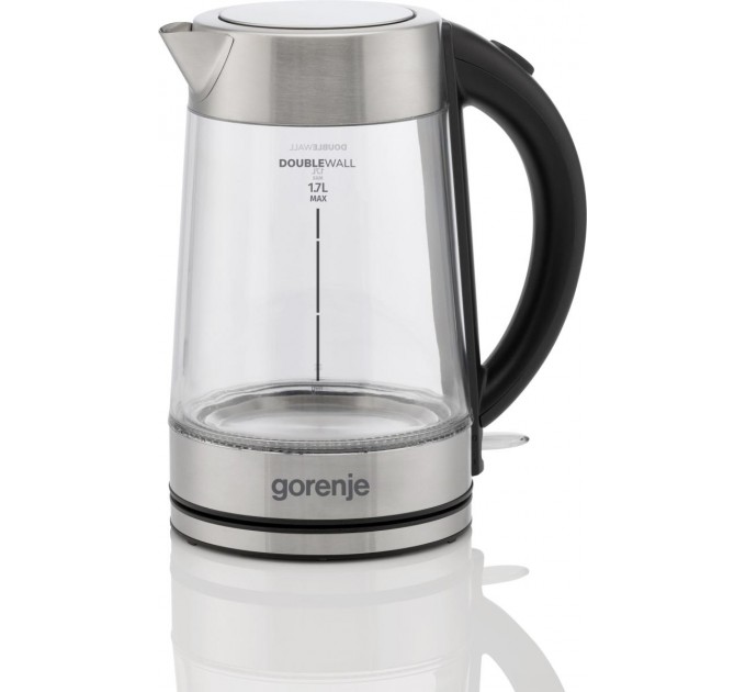 Электрочайник Gorenje 1.7л, 2,200 Вт, strix контроль, стекло, нерж