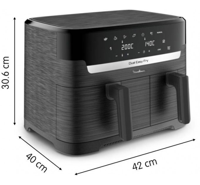 Мультипечь Moulinex Dual Easy Fry, 2700Вт, чаша-5.2+3.1л, сенсорное управл., 2 чаши, гриль, пластик, темно-серый