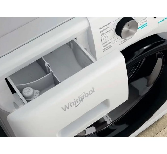 Стиральная машина Whirlpool фронтальная, 8кг, 1200, A+++, 60см, дисплей, пар, инвертор, люк черный, белый