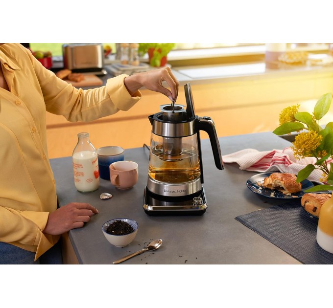 Электрочайник Russell Hobbs Attentiv Kettle, 1.7л, Strix, стекло, база с отсеком для шнура, серый