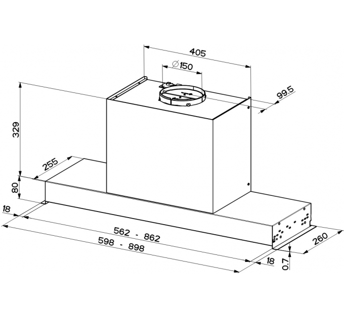 Витяжка Faber Т-подібна, 90см, 1219м.куб/год, Ultra Slim X Kl A90, нерж