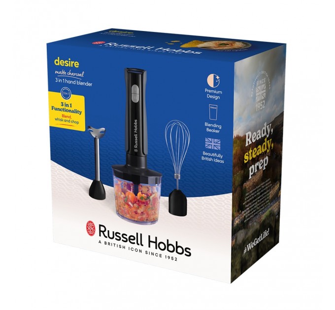 Блендер Russell Hobbs погружной Desire Matte Charcoal, 500Вт, чаша-500мл, венчик, мини-измел., черный