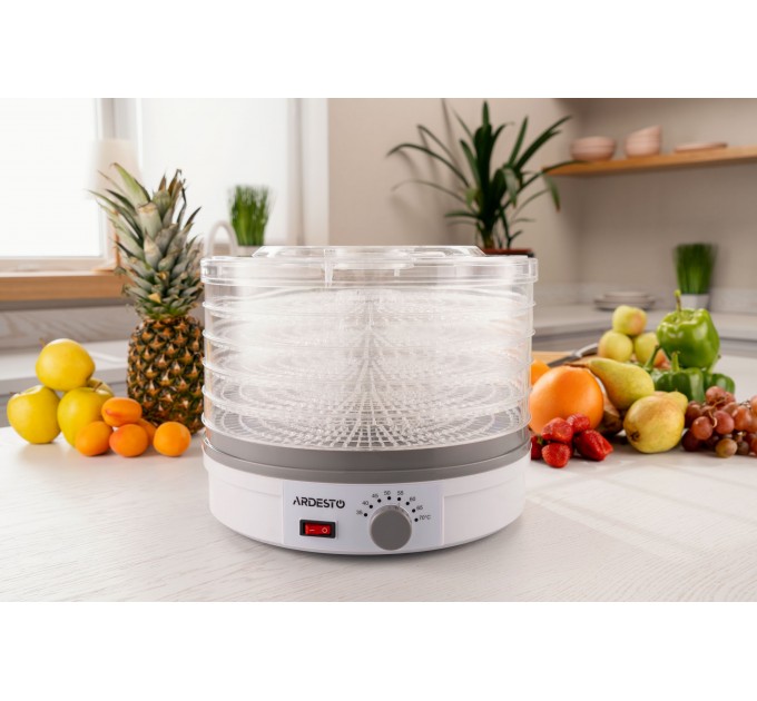 Сушка для продуктов ARDESTO FDB-5320, 245Вт, поддонов -5x3см, диаметр-32см, макс-70°С, рег.темп, пластик, белый