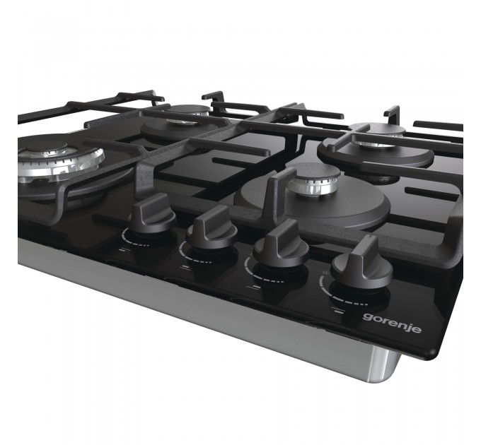 Варильна поверхня Gorenje газова на склі, 60см, чавун, чорний