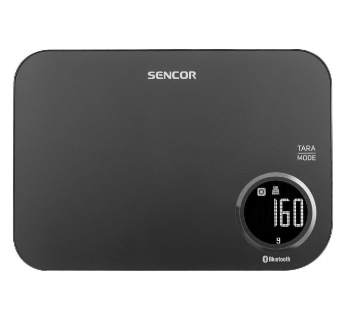 Весы Sencor кухонные, 5кг, подключение к смарфтону, AAAx2 , пластик, черный