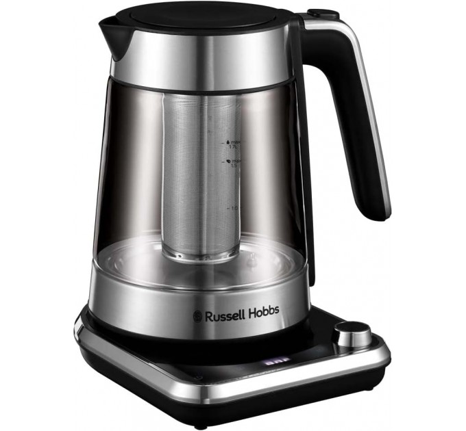 Электрочайник Russell Hobbs Attentiv Kettle, 1.7л, Strix, стекло, база с отсеком для шнура, серый