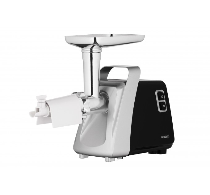 М'ясорубка ARDESTO, 2100Вт, 2кг/хв, 3 решітки, насадка для ковбас, кеббе, томатів, 3 терки, бургер-прес, пластик, чорно-срібний