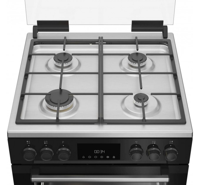 Плита Beko комби, 72л, 60x60см, дисплей, конвекция, чугун, черный